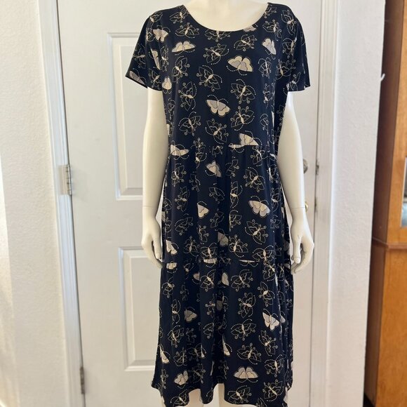 Gudrun Sjoden Woman's Organic Cotton M Black Butterfly Midi Dress Sz XL - Picture 1 of 8